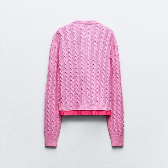 Zara Cable Knit Crewneck Cardigan in Pink - Picture 3 of 3